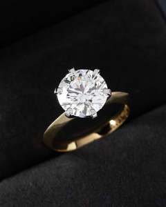 Anillo de Diamantes Redondos Brillantes de Lujo para Mujer, Oro Amarillo, Engaste de Diamantes Redondos, Joyería para Compromiso, Boda, Aniversario - Product Image 1