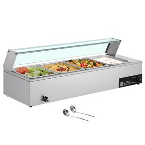 Scaldavivande Elettrico Commerciale 1500W in Acciaio Inox con 4 Vasche, Buffet da Banco con Coperchio in Vetro e Controllo Manuale della Temperatura - Product Image 1
