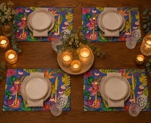Set de table en coton premium avec imprimé floral et botanique tropical coloré |   Nappe de table imprimée vibrante pour la maison - Product Image 4