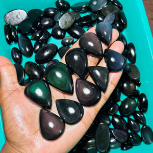 Obsidienne arc-en-ciel de qualité supérieure, pierre précieuse brute, polie des deux côtés, cabochon d'obsidienne fait main, cristal d'obsidienne de guérison pour la joaillerie - Product Image 1