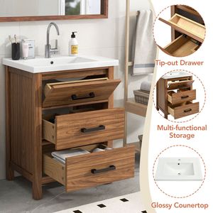 Mobile Bagno Moderno da 24 Pollici con 3 Cassetti, Lavabo in Ceramica e Armadietto Autoportante - Vanità Bagno Moderne - Product Image 5