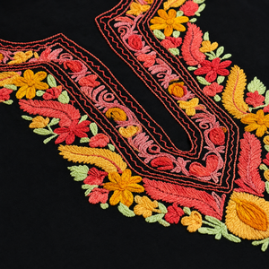 Black Kashmiri Pheran <b>Kurti</b> with Bold Multicolour Aari Yoke Embroidery Buy Direct From Designer - Product Image 6