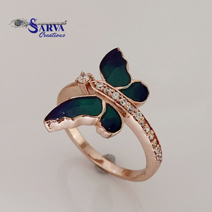 <b>Gold</b> Plated Butterfly <b>Ring</b> 925 Sterling Silver Blue Enamel Wings Moissanite <b>Cocktail</b> <b>Ring</b> for Women Romantic Style - Product Image 4