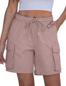 <b>Women's</b> Solid Color Cargo <b>Shorts</b> Mid Waist Elastic Waist Regular Fit Casual Breathable Waterproof Quick Dry Canvas <b>Shorts</b> - Product Image 1