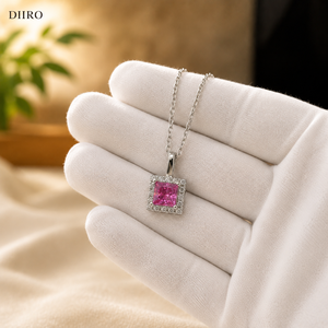 Collier pendentif en moissanite plaqué or jaune 14 carats avec certificat GRA, coupe princesse rose, pour femme, cadeau de fiançailles - Product Image 6