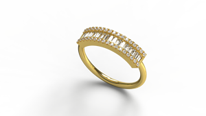 Anillo de Lujo de Oro de 18K con Tres Hileras de Diamantes Baguette, Banda de Media Eternidad Redonda con Pavé, Anillo de Boda Ancho y Elegante, Joyería Fina para Mujer - Product Image 2
