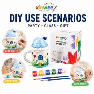 Kit de tasses en céramique DIY viral incontournable pour enfants et adultes, style esthétique, ensemble d'activités créatives, cadeau d'anniversaire, prêt pour FBA, sans plomb - Product Image 2