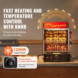 เครื่องนึ่งฮอทดอก 2 ชั้น ขนาด 28.5QT ควบคุมอุณหภูมิได้ 86-185F พร้อมเครื่องอุ่นขนมปังไฟฟ้า ประตูบานเลื่อนกระจกนิรภัย ขนาด 28.5QT 2 ชั้น - Product Image 5