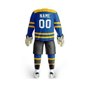 Maillot de hockey sur glace pour homme, col en V, manches longues, sublimé, rayé bleu et jaune, évacuation de l'humidité, coupe classique, vêtement d'hiver - Product Image 6