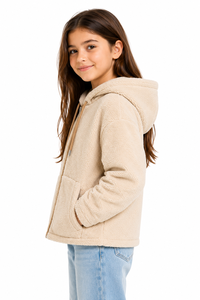 Veste à capuche zippée en polaire Teddy pour filles, sweat-shirt doux en sherpa, chaud, en polyester, confortable, en peluche, vêtement d'extérieur décontracté - Product Image 3