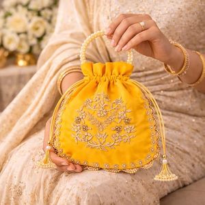 Affordable Fancy Potli <b>Bag</b> with Handmade Beads and Detailed Embroidery <b>for</b> <b>Bridesmaids</b>, <b>Wedding</b> Guests - Product Image 2