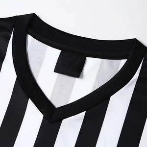 <b>Men's</b> Black <b>White</b> Striped V-Neck Soccer Jersey Short Sleeve Moisture Wicking Polyester Sport Apparel Regular Fit Adult Size - Product Image 5