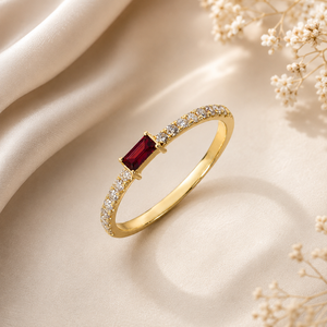 Luxury Red Emerald Cut Gemstone <b>Ring</b> for Women Diamond Accent Band 10K 14K 18K Gold & 925 <b>Silver</b> 935 <b>Silver</b> Fine Jewelry - Product Image 1