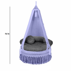 Periwinkle 72" Macramé Hammock Chair Hanging Seat with Canopy Fabric Rope Woven Lounge for Indoor Outdoor Garden Bedroom - Product Image 5