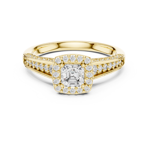 Anillo de compromiso clásico de oro macizo de 14 quilates con diamante de laboratorio de corte octogonal cuadrado y piedras laterales pavé de corte redondo para mujer - Product Image 1