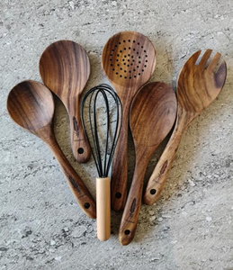 Juego de cucharas de madera de teca de 12 piezas – Utensilios de cocina naturales sin recubrimiento - Product Image 6