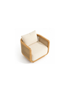 Sillón Moderno de Madera con Respaldo de Mimbre y Tapicería de Tela para Sala de Estar, Muebles para el Hogar o Terraza - Product Image 3