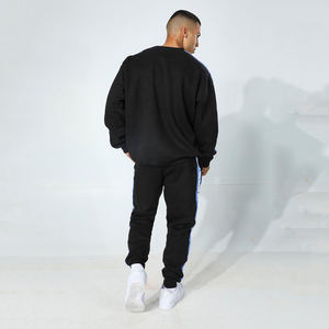 Sweat-shirt en coton noir pour homme avec rayures bleues et blanches, manches longues, col rond, coupe ample, décontracté, pour l'automne - Product Image 4