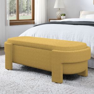 Banc rembourré en tissu de lin jaune avec grand rangement pour salon entrée chambre 51.5 ''x 20.5'' x 17'' - Product Image 5