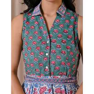 Vestido Midi sin Mangas con Estampado Floral, Cuello sin Solapa, Detalle de Botones, Silueta Holgada, Ropa Casual de Verano, 100% Algodón Natural, ODM Digital - Product Image 3