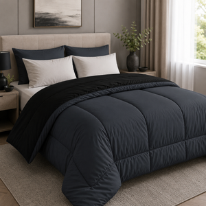 Hotel 300 GSM Charcoal Black Reversible Dual Tone Microfiber Comforter | Plush All Season <b>Bedding</b> <b>Quilt</b> for Guest Rooms and Uses - Product Image 1