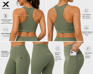 Ensemble de yoga 2 pièces pour femme, dos en Y, col rond, taille haute, longueur intégrale, sans couture, couleur unie, respirant, tenue d'entraînement OEM - Product Image 2