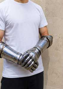 Armadura de Brazo Personalizada de Acero Inoxidable, Guantes de Caballero Medieval Plateados, Estilo Antiguo, Fundición Artística Coleccionable - Product Image 6