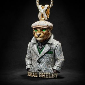 Colgante de leopardo con incrustaciones de moissanita personalizadas para hombre, estilo hip hop, para fiesta, con dije de nombre de plata 925, joyería fina, colgantes y dijes - Product Image 1