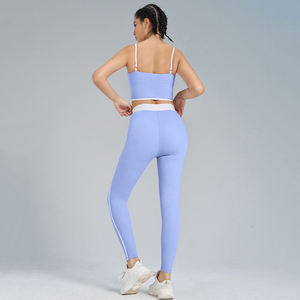 Ensemble de leggings et soutien-gorge dos nu sexy pour femme, motif uni, tenue de yoga respirante à séchage rapide, vêtements de sport fitness, vente en gros, logo personnalisé - Product Image 2