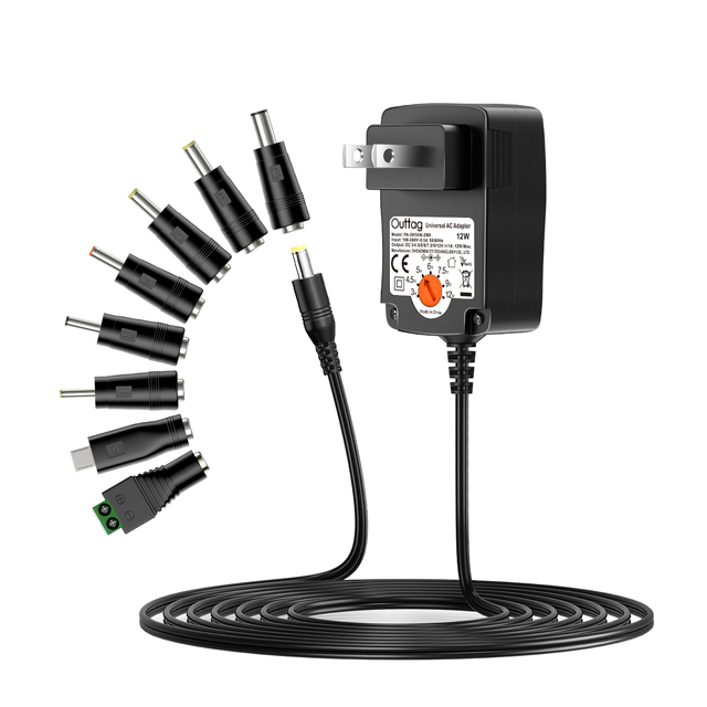 12W Universal AC DC Adapter 3V 4.5V 5V 6V 7.5V 9V 12V Power Supply With 8 Tips For Household Electronics