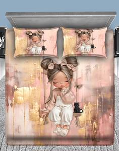 Juego de Ropa de Cama Infantil de 3 Piezas con Diseño de Princesa de Dibujos Animados Impreso en 3D, 100% Poliéster, Ecológico, Resistente a la Decoloración y a las Arrugas, Sábanas para el Hogar - Product Image 3