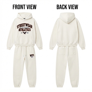 Conjunto Deportivo Reversible de Invierno Ecológico Premium para Mujer, Sudadera con Capucha de Algodón Blanco y Pantalones Jogger de Felpa de 320 GSM, Personalizable - Product Image 1