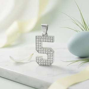 Diamtrendz Lucky Number 5 <b>Pendant</b> Chain 925 Silver Rhodium Hiphop Cubic Zirconia Diamond 10K 14K 18K <b>Solid</b> <b>Gold</b> Option Available - Product Image 1