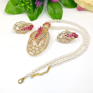 RAY FINE ORNATES <b>Ruby</b> CZ Gold Plated IGI Certified Jewelry Set Floral <b>Necklace</b> Matching Earrings Indian Bridal Wedding Set - Product Image 2