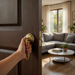 Juego de Manijas Decorativas de Latón para Puerta de Lujo |   Manija de Palanca Clásica con Patrón Ornamental Redondo para Puertas Interiores Elegantes - Product Image 4