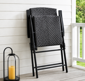 Ensemble bistrot en rotin d'extérieur, table et chaises pliantes noires, 2 places, mobilier de patio au design contemporain - Product Image 4