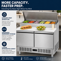 Table de préparation de salades et sandwichs commerciale à 2 portes, réfrigérateur en acier inoxydable Saladette avec bacs GN