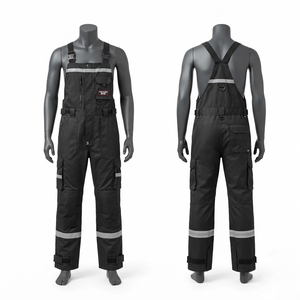 Unisex <b>Work</b> Bib <b>Pant</b> 280 GSM Cotton Polyester Twill <b>Black</b> Grey Contrast Panel Custom Embroidery Print Reflective Hi Visibility - Product Image 1