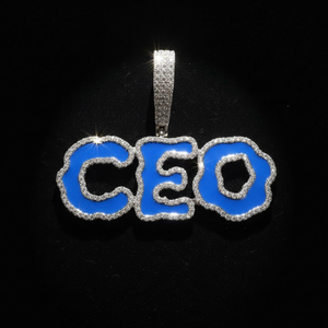 Colgante CEO de Plata 925 con Esmalte Azul y Diamantes, Moissanita Verde de Laboratorio, Estilo Hiphop, Joyería Unisex - Product Image 1