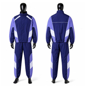 Men's Windproof Color Blocking Zipper Closure Polyester Racer Jacket Set Autumn Wear Windbreaker Slim <b>Fit</b> - Product Image 1
