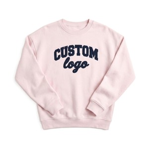 Sudaderas de cuello redondo personalizadas de chenilla rosa claro para mujer, de algodón polar, con hombros caídos, al por mayor - Product Image 3