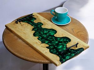 Contemporary Wooden And Resin Decorative <b>Tray</b> For Dining <b>Table</b> Centerpiece And Modern Kitchen Accessories - Product Image 5