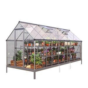 Serre personnalisable 6FT X 16FT avec structure en aluminium, système de gouttières intégré, aérations de toit et panneaux en verre trempé - Product Image 1
