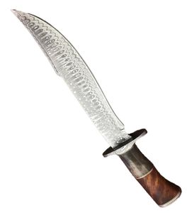 Couteau de chasse Bowie en acier forgé à la main de Damas, grande taille, manche en bois, lame à pointe tombante, haute durabilité, OEM - Product Image 3