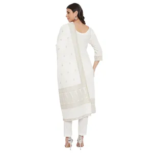 Collection Safaa Été 2026 : Ensemble en coton tissé Chikankari gris de qualité supérieure – Tissu non coupé avec dupatta - Product Image 6