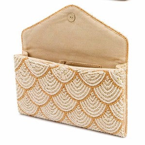 Beaded <b>Clutch</b> Purse Ivory Gold | Handmade <b>Wedding</b> Bag | Scallop Evening Handbag Gift| Handmade Bridal Statement Bag - Product Image 6