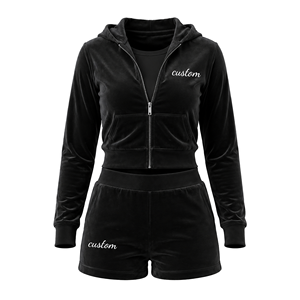 Conjunto de Chándal de Terciopelo Personalizado para Mujer, Sudadera con Cremallera y Pantalones Cortos, Ropa Casual para Descansar, Fabricante y Proveedor Mayorista OEM - Product Image 1