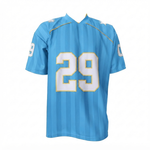 Camiseta de Fútbol Americano Azul Cielo Personalizada al por Mayor, Camiseta Deportiva Blanca con Cuello en V para Equipos Deportivos, Uniforme Deportivo Masculino - Product Image 1