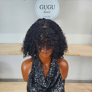 Pelucas sin pegamento con encaje transparente para mujeres negras, cabello humano virgen vietnamita de 12 pulgadas, rizado natural birmano, pelucas con cierre 5x5 - Product Image 3