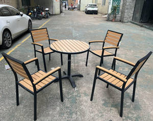 Ngoài trời thương mại nhôm màu xám nhựa gỗ cánh tay thanh ghế Stackable nhà hàng ăn bàn ghế gỗ màu xám cánh tay barstool - Product Image 6